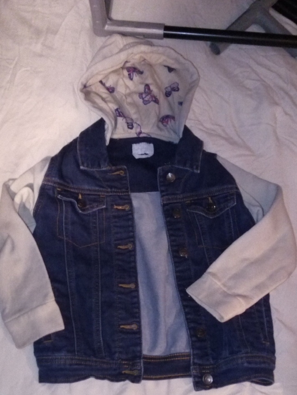 Girls Denim Jacket with Cream Hoodie and Butterfly Lining
